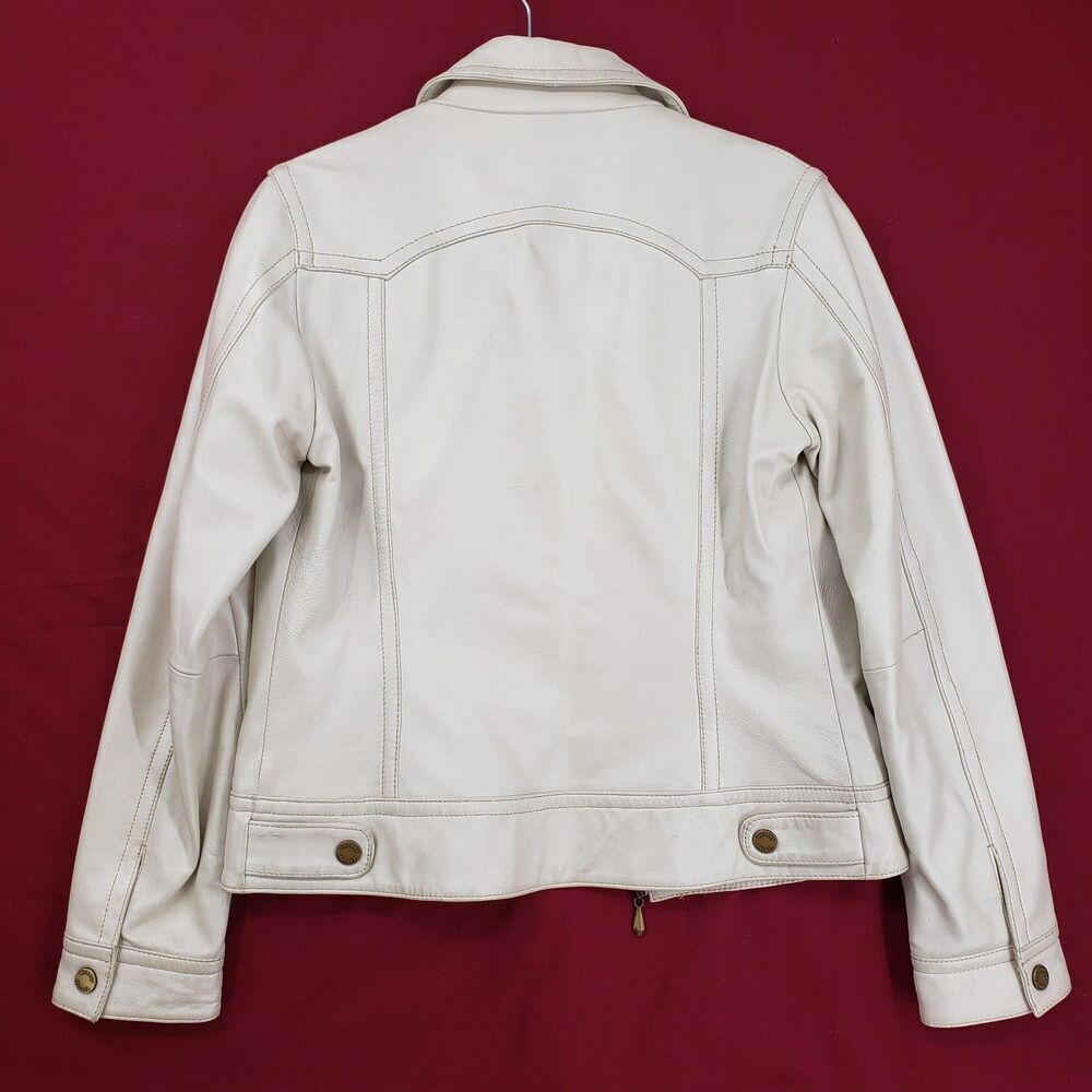 Wilsons Leather Pelle Studio Jacket Womens Small Ivory Genuine Leather Zip Front - Picture 6 of 11